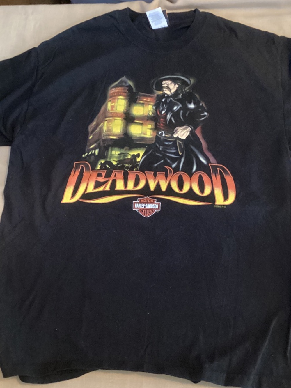 Harley-Davidson Black Deadwood Graphic Tee with Orange and Yellow Print